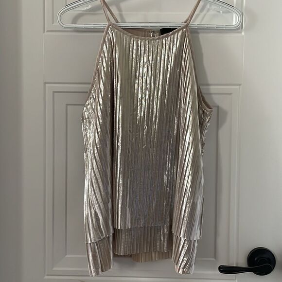 Aqua Gold Metallic Pleated Tank Top - Picture 1 of 6